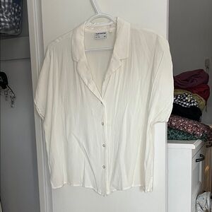 Frank and Oak White Button-Up Camp Collar Shirt